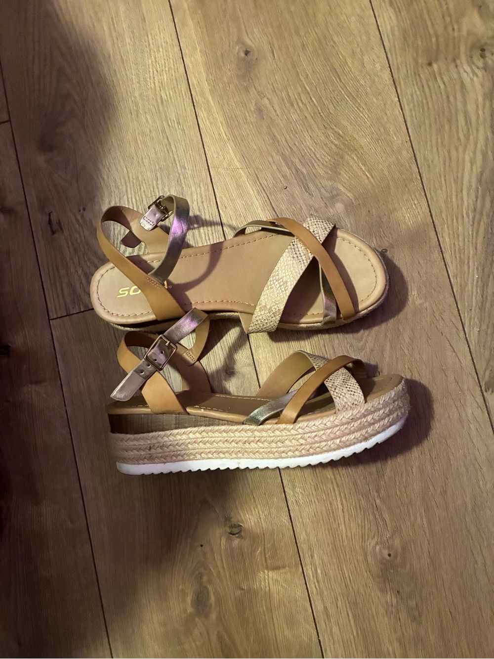 Soda Tan and Gold Espadrille Platform Sandals
